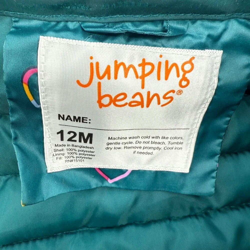 Jumping Beans Girls Teal Heart Puffer‎ Hooded Jacket 12 Months